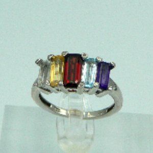 Sz 8 Genuine Multi Gemstone Ring NWOT